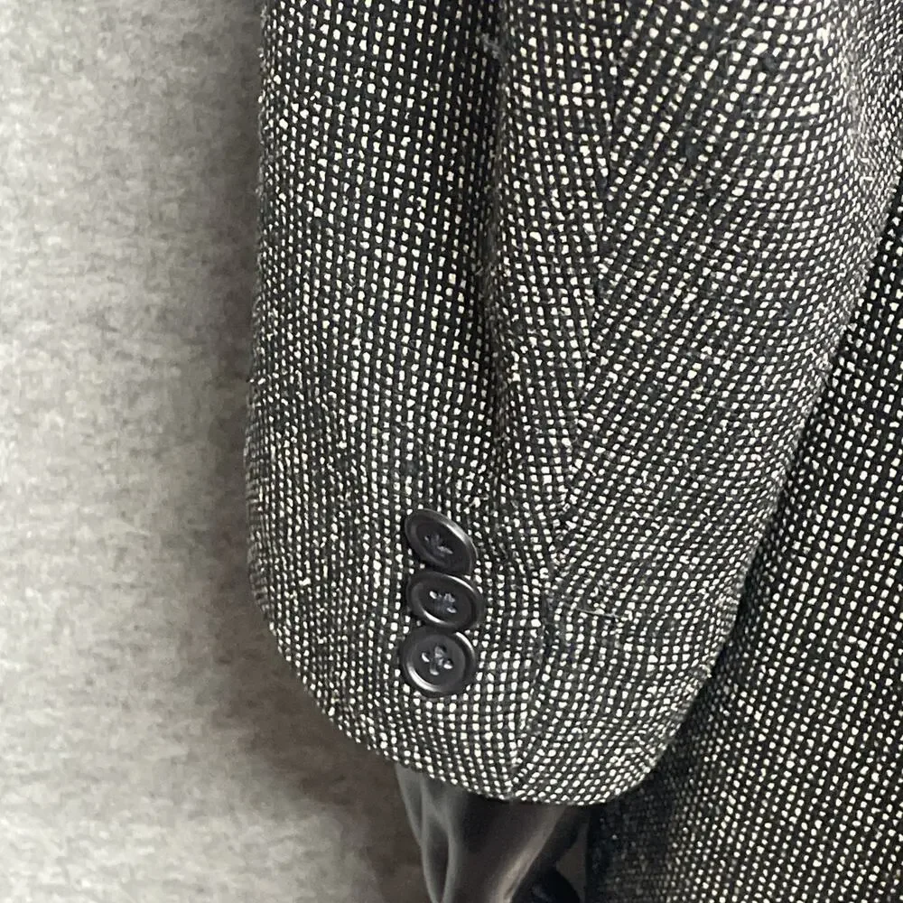 Vtg Barrington Mens 44L Sport Coat Gray 100% Silk Blazer Herringbone Tweed